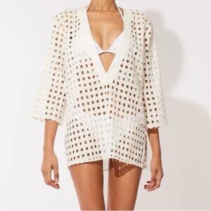 SOLID & STRIPED Ava Tunic- White Crochet V-Neck Beach Coverup